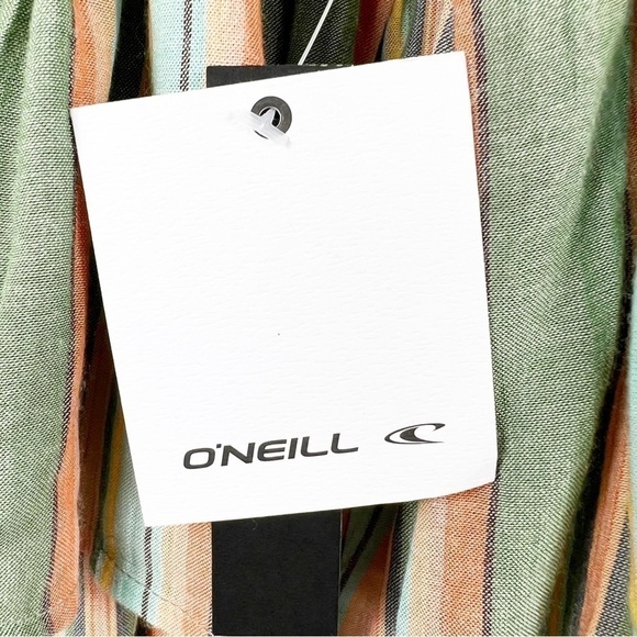 O’NEILL Rosie Stripe Top Bohemian Tie Closure Small Green Blue - Picture 10 of 12